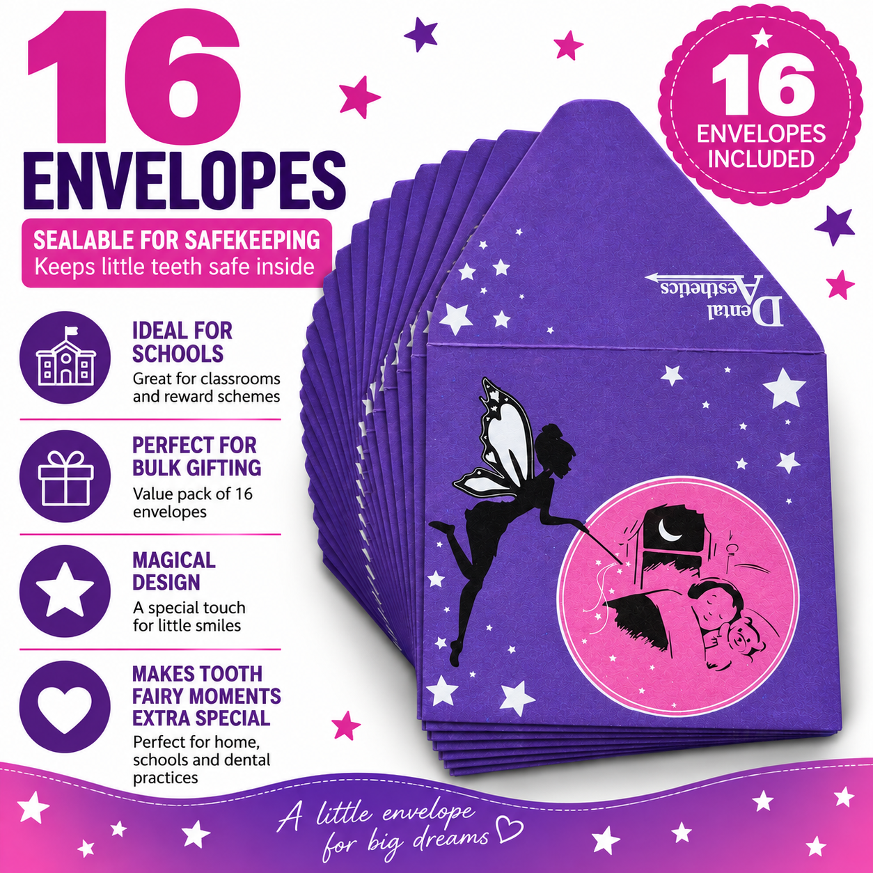 Tooth Fairy Envelopes for Lost Teeth – Pack of 16