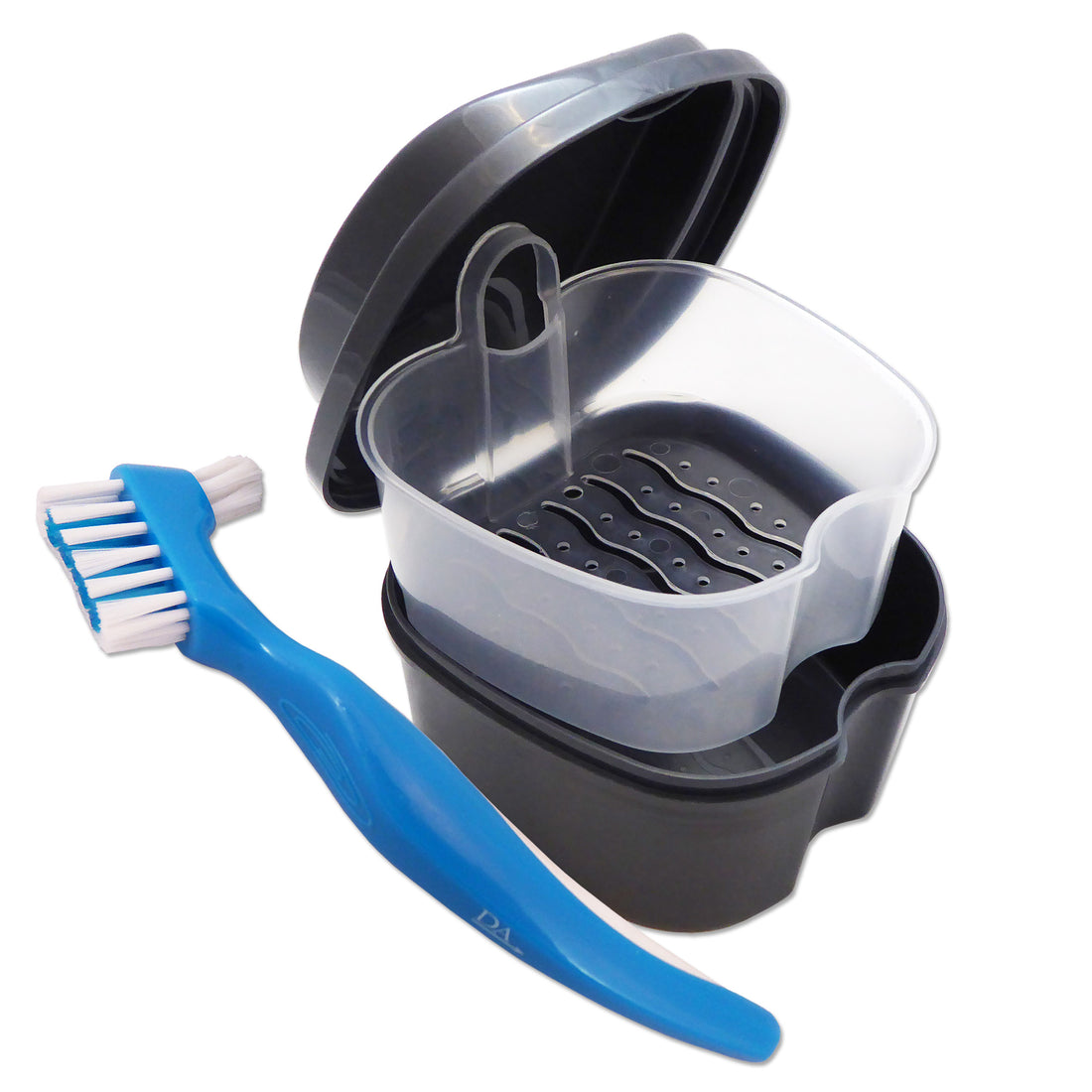 Grey Denture Bath &amp; Denture Brush