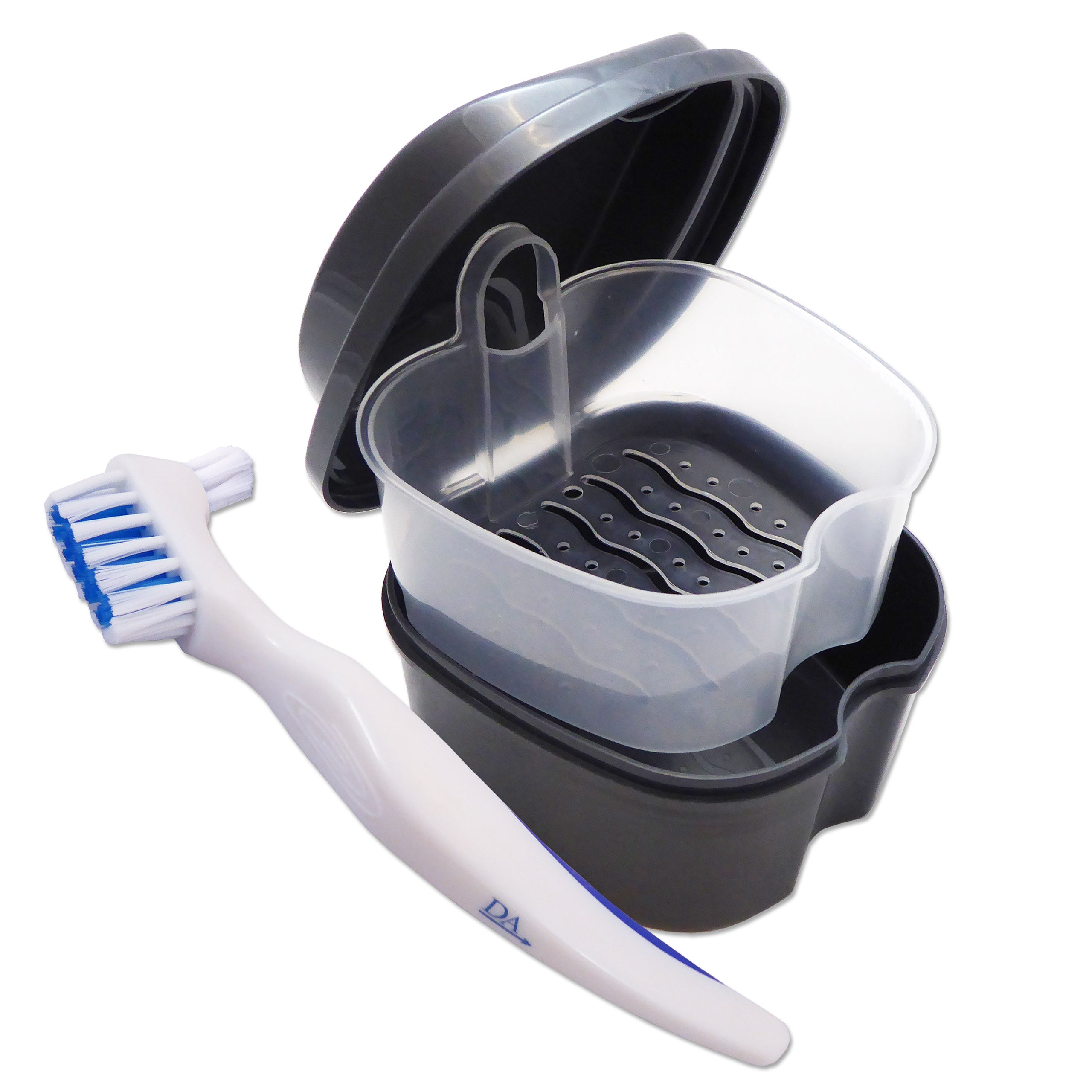 Grey Denture Bath &amp; Denture Brush