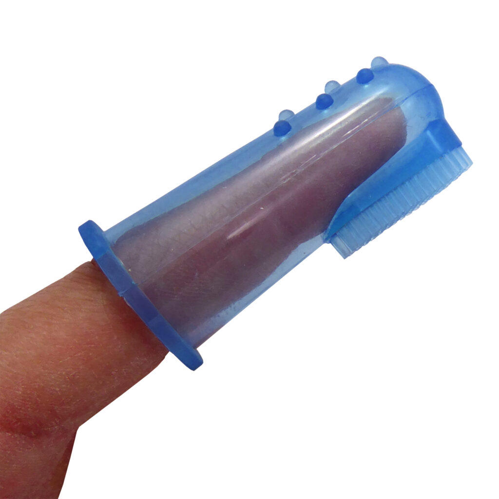 baby finger toothbrush in use