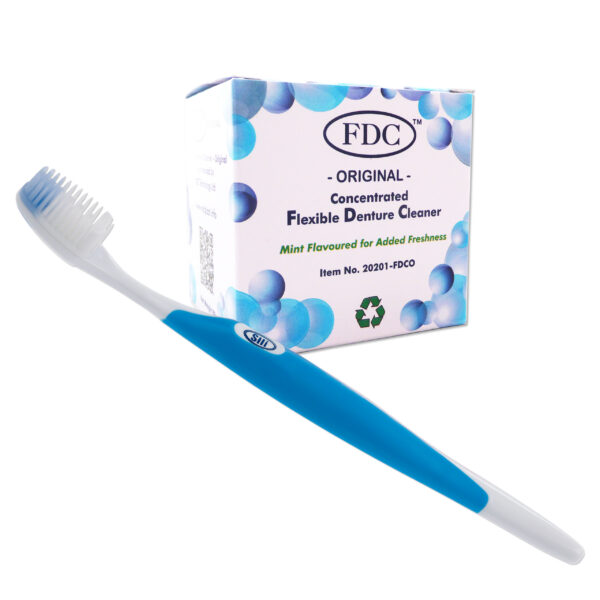 Original FDC flexible denture cleaner and silicone bristled toothbrush blue