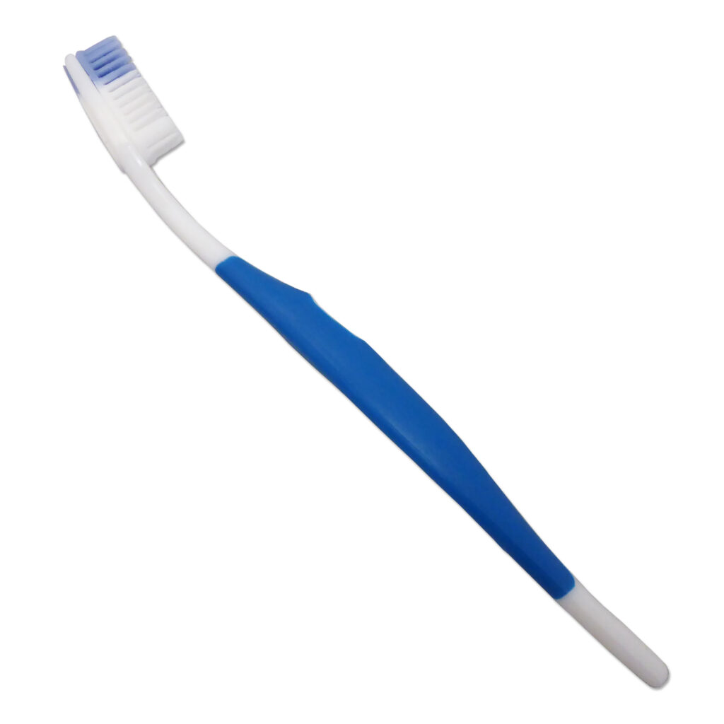 Blue silicone bristled toothbrush with rubber grip