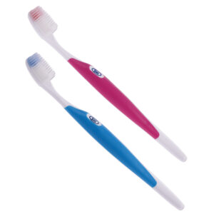 Silicone bristled toothbrush. 2 colours to choose from, Pink and Blue.