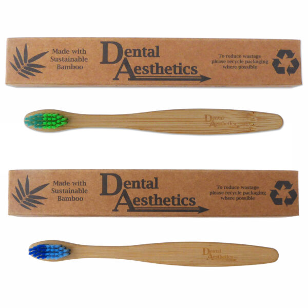 Kids bamboo toothbrushes green and blue bristles