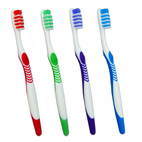 Four orthodontic toothbrushes with V trim bristles