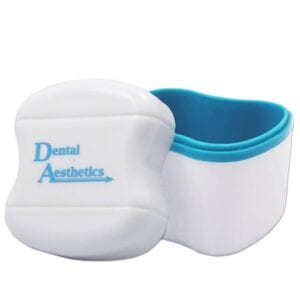 White Denture Bath with Blue interior