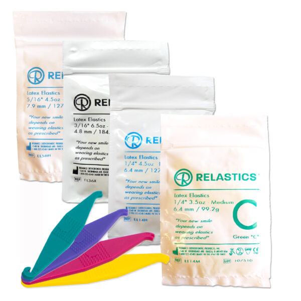 Selection of latex orthodontic elastics for braces.