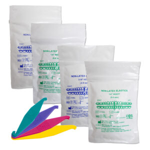 Non latex orthodontic elastics with placers for easy application.