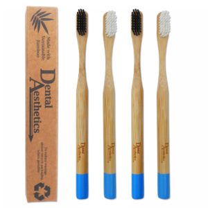 Adult bamboo toothbrushes. Set of 4, 2 White and 2 Black bristles.