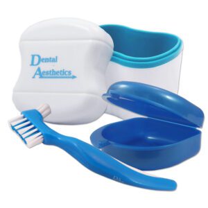 Denture cleaning kit with bath, retainer case and cleaning brush