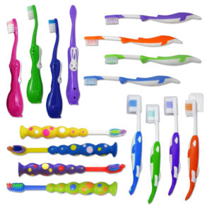 Mixed children's toothbrushes in colourful designs