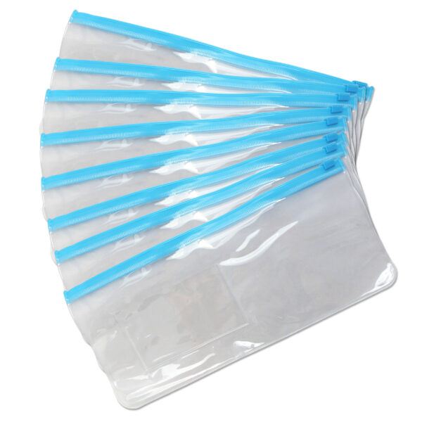 PVC Clear travel bags with blue zip