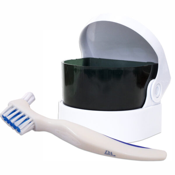 Sonic dental bath and plastic denture brush