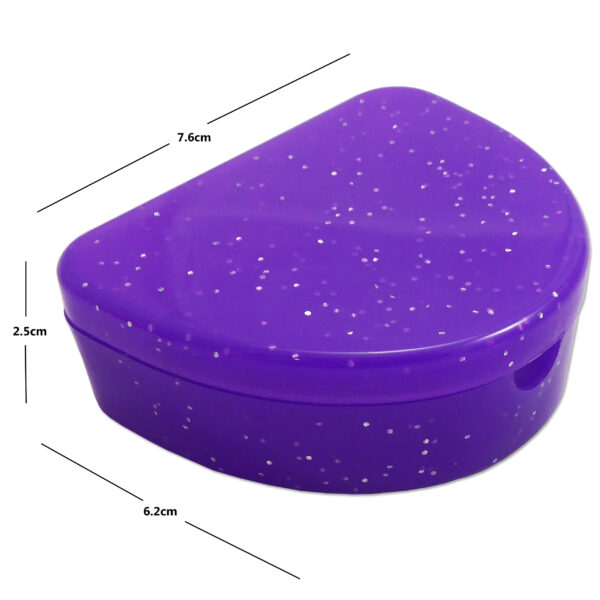 Retainer case glitter purple with dimensions