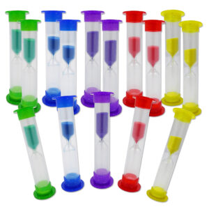 Pack of 100 glitter timers in 5 different colours.