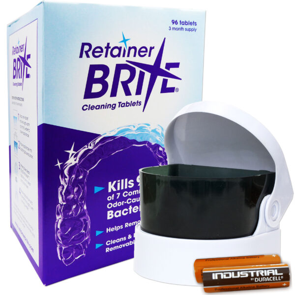 Retainer Brite 96 Tablets & Sonic Cleaner with Batteries