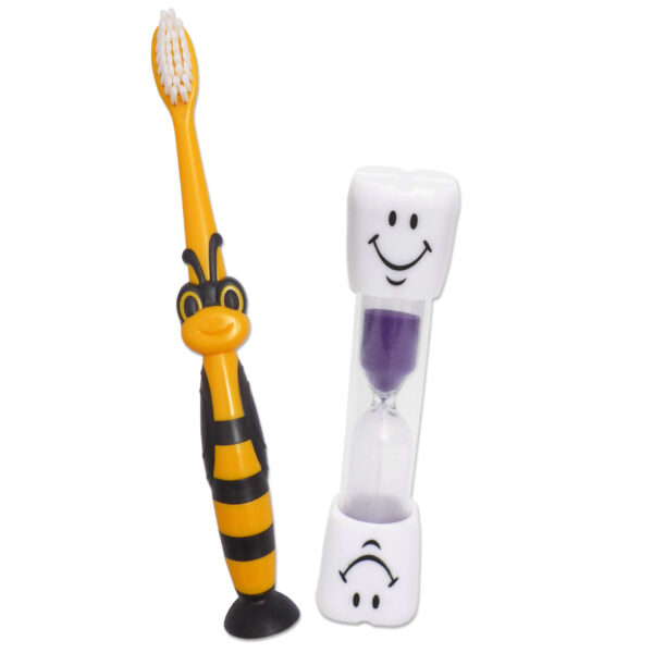 Children's bumblebee toothbrush with smile timer purple sand