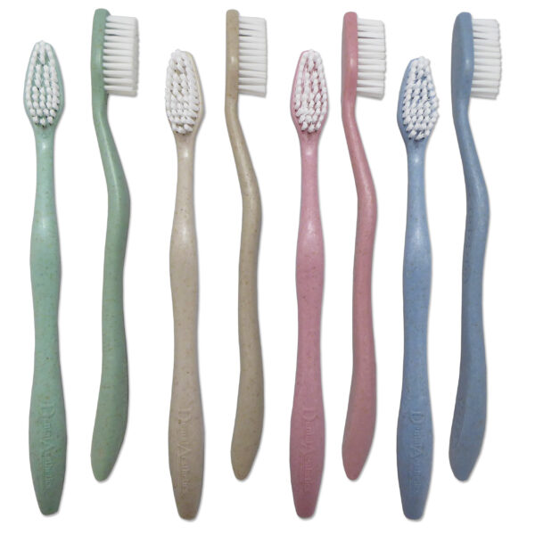 Adult toothbrushes made from wheat straw, mixed selection of colours.