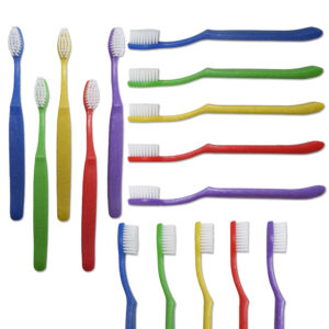 Children's toothbrushes, rainbow colours, bulk pack.