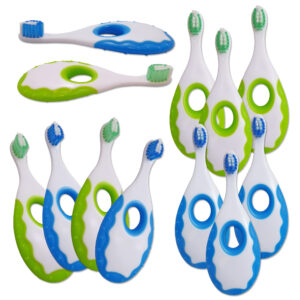 Toddler grip toothbrushes, bulk buy Green and blue