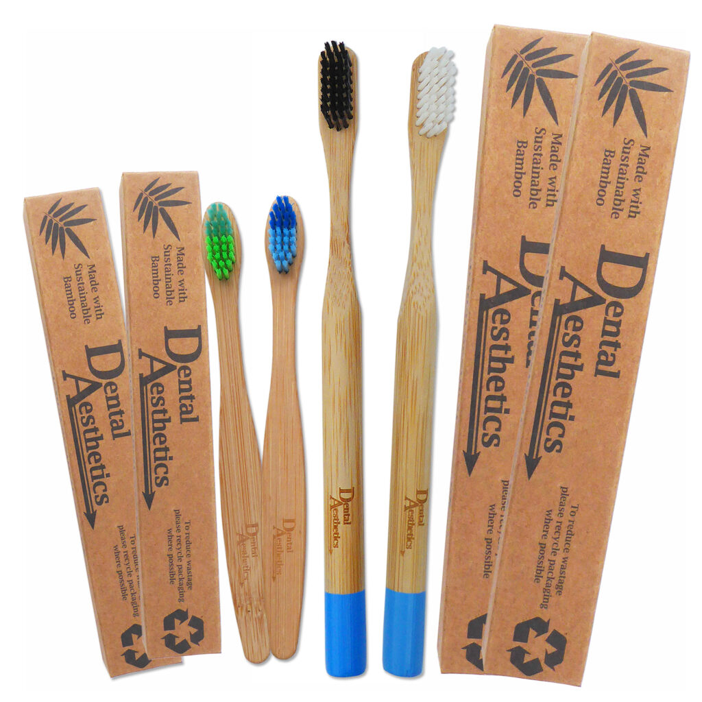 Adult's and children's bamboo toothbrushes.