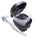 Grey Denture Bath and White Denture Brush